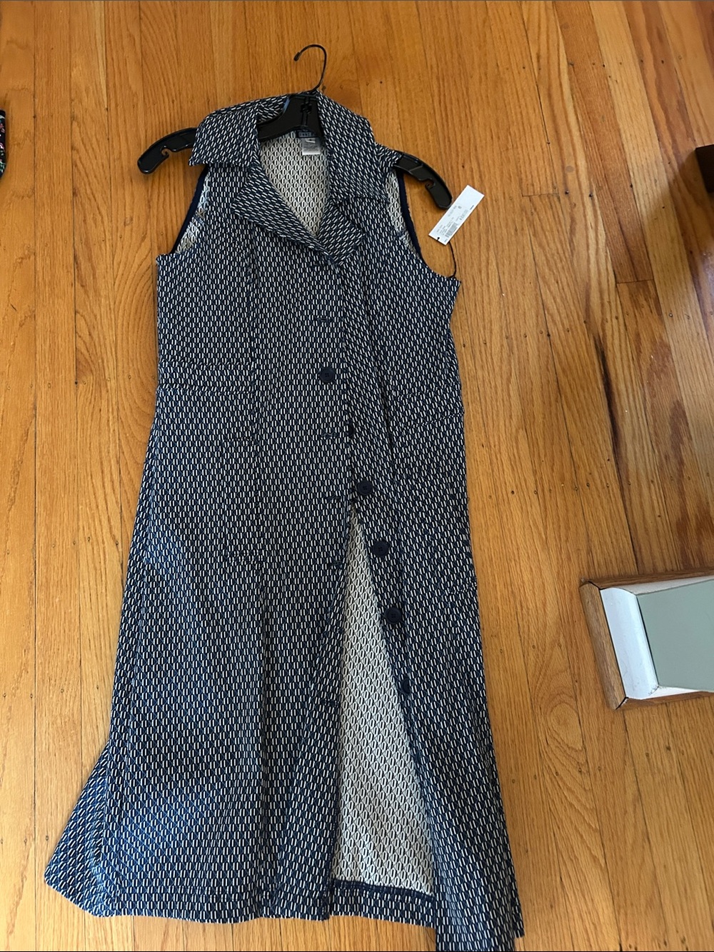 Sleeveless Black & White Patterned Button-Front Dress